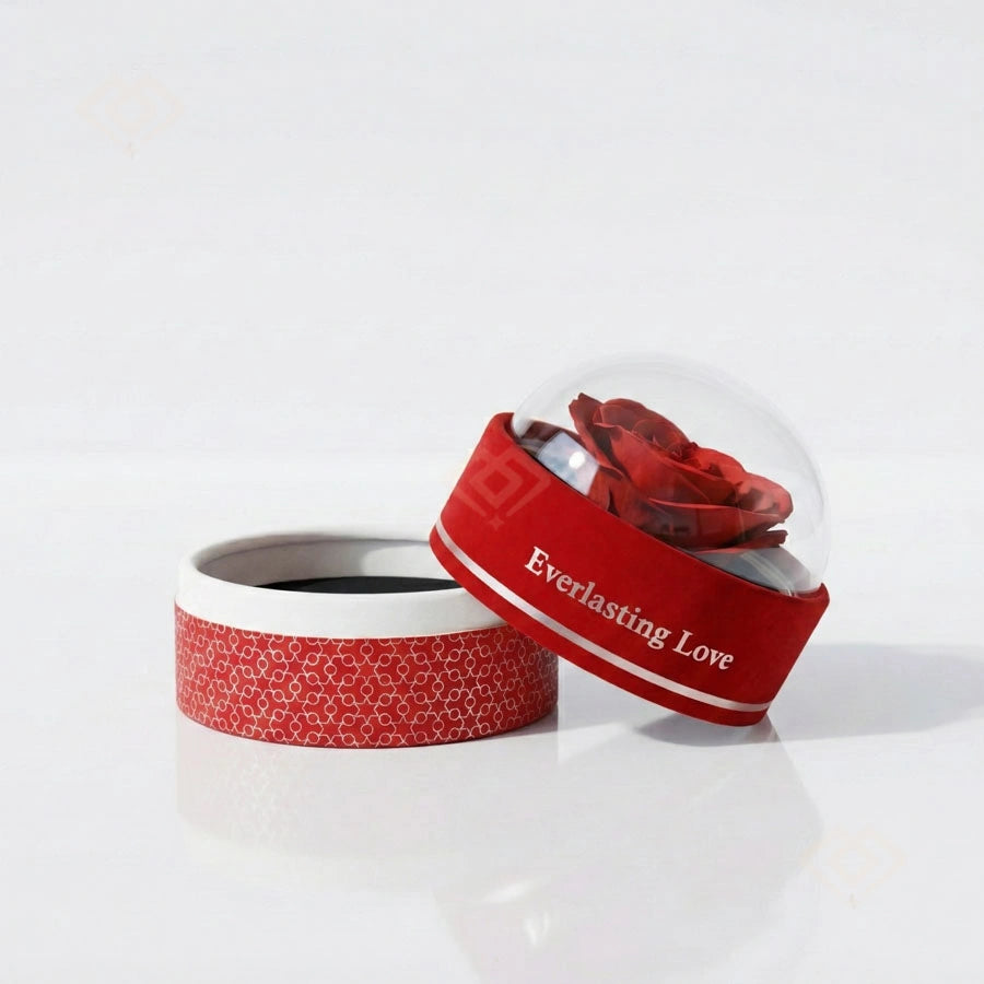 BOITE FLEUR ETERNA ROUGE AVEC COLLIER CŒUR LUMIÈRE