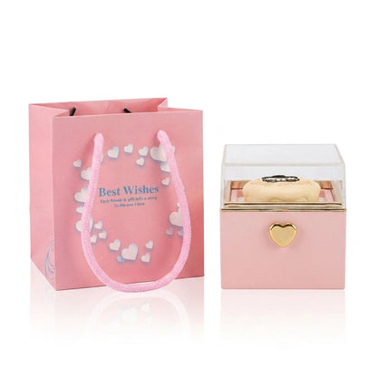 BOITE SURPRISE ROUGE  AVEC ROSE CŒUR PRÉCIEUX ROSE