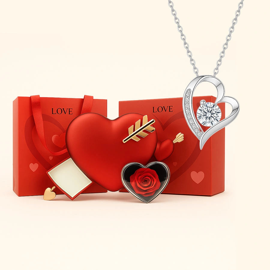 ÉCRIN CŒUR FLÉCHÉ AVEC COLLIER CŒUR PRÉCIEUX