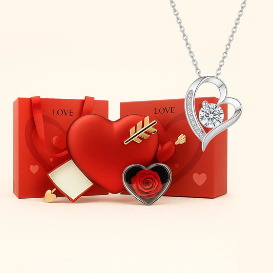 ÉCRIN CŒUR FLÉCHÉ AVEC COLLIER CŒUR PRÉCIEUX