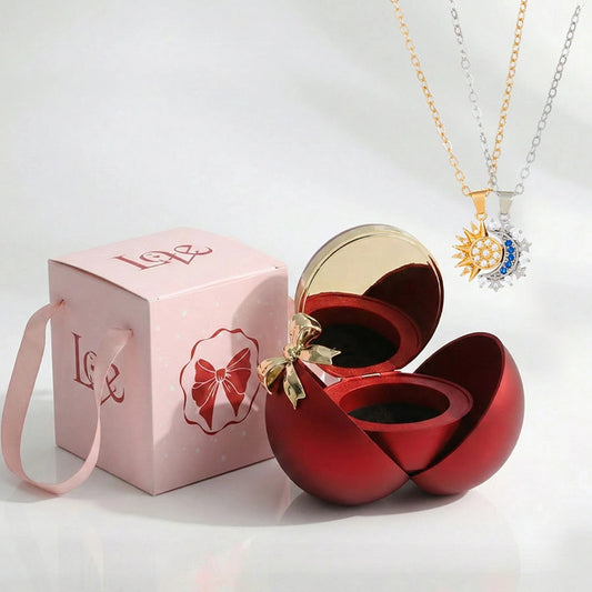 BOITE SPHÈRE MAGIQUE ROUGE AVEC COLLIER SOLEIL ET LUNE