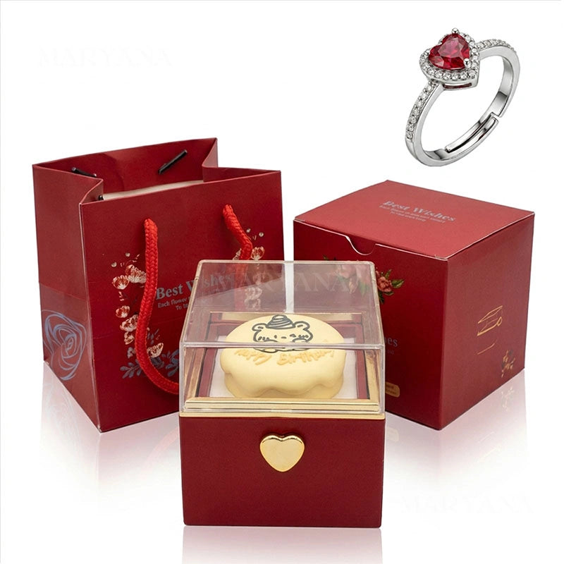 BOITE SURPRISE ROUGE  AVEC BAGUE CŒUR PRÉCIEUX ROUGE
