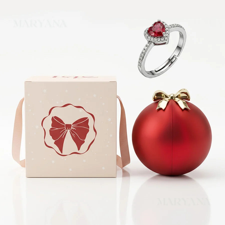 BOITE SPHÈRE MAGIQUE ROUGE AVEC BAGUE CŒUR PRÉCIEUX ROUGE