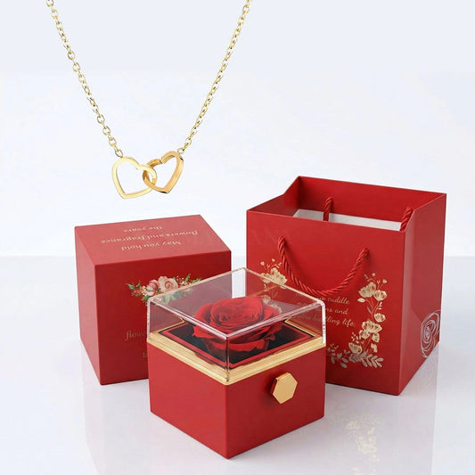 BOITE CHARME PRESTIGE AVEC COLLIER DOUBLE CŒUR & ROSE