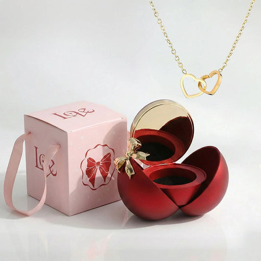 BOÎTE LA SPHÈRE MAGIQUE ROUGE AVEC COLLIER DOUBLE CŒUR