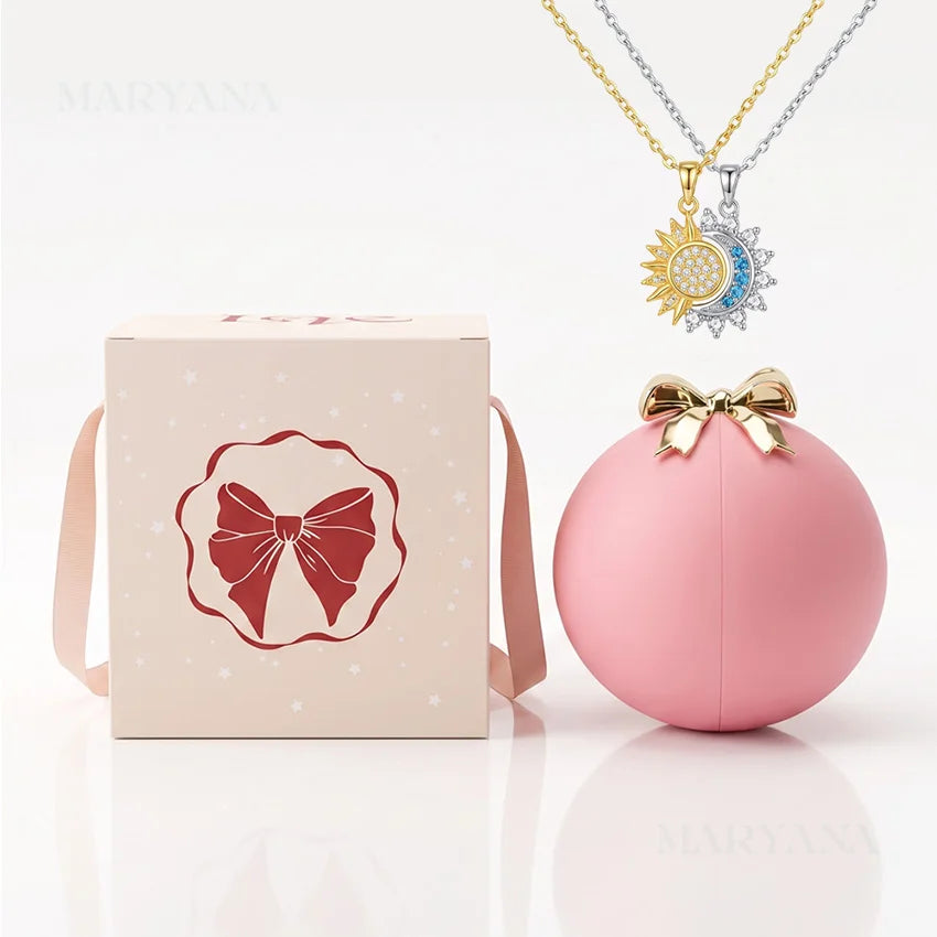 BOÎTE SPHÈRE MAGIQUE ROSE AVEC COLLIER SOLEIL ET LUNE