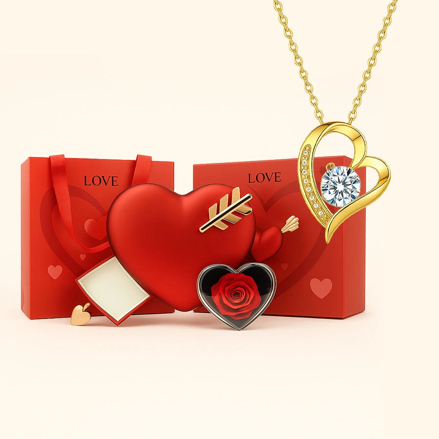 ÉCRIN CŒUR FLÉCHÉ AVEC COLLIER CŒUR PRÉCIEUX