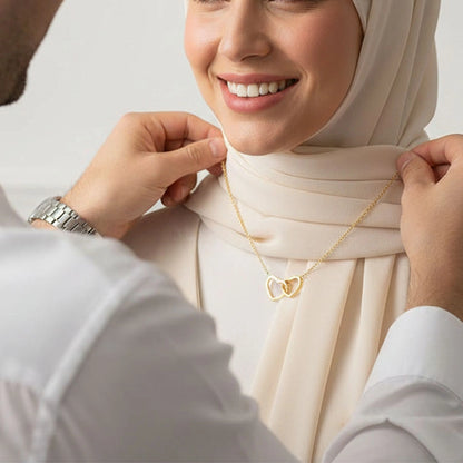 BOÎTE DOUDOU ROSE AVEC COLLIER DOUBLE CŒUR