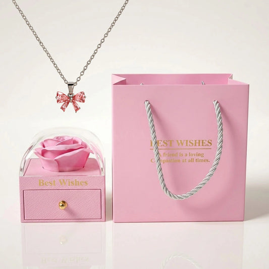 BOITE AMOUR ÉTERNEL ROSE AVEC COLLIER PINK BOW