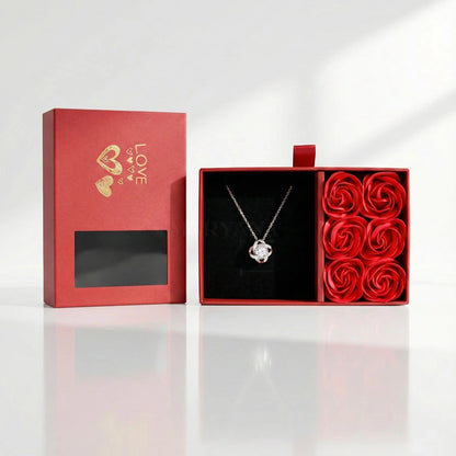 BOÎTE TRÉSOR D’AMOUR ROUGE AVEC COLLIER ÉCLAT ÉTERNEL