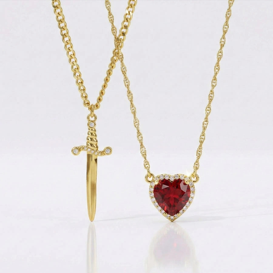 BOÎTE AMOUR ÉTERNEL BLANC AVEC COLLIER CŒUR ET ÉPÉE (2 PIÈCES)