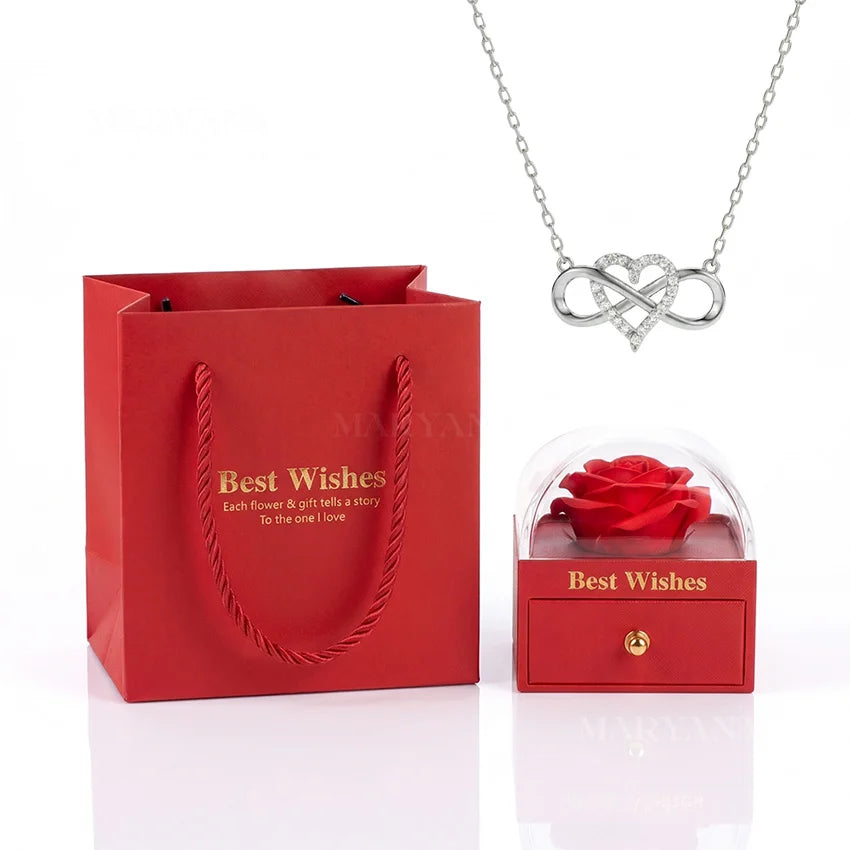 BOÎTE AMOUR ÉTERNEL ROUGE AVEC COLLIER CŒUR INFINI