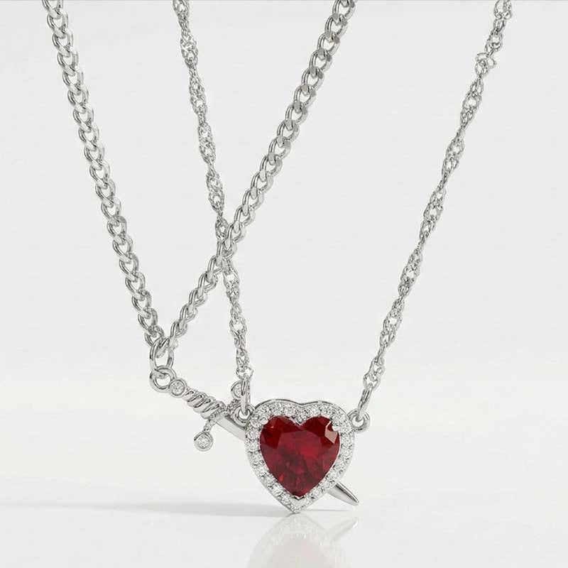 BOÎTE AMOUR ÉTERNEL BLANC AVEC COLLIER CŒUR ET ÉPÉE (2 PIÈCES)