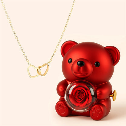 BOÎTE DOUDOU ROSE AVEC COLLIER DOUBLE CŒUR
