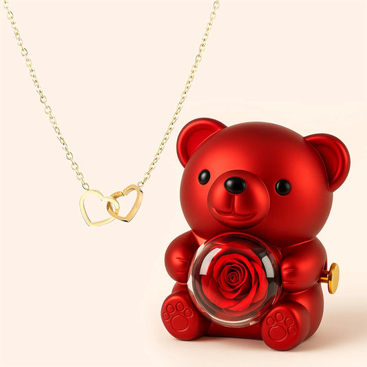 BOÎTE DOUDOU ROSE AVEC COLLIER DOUBLE CŒUR