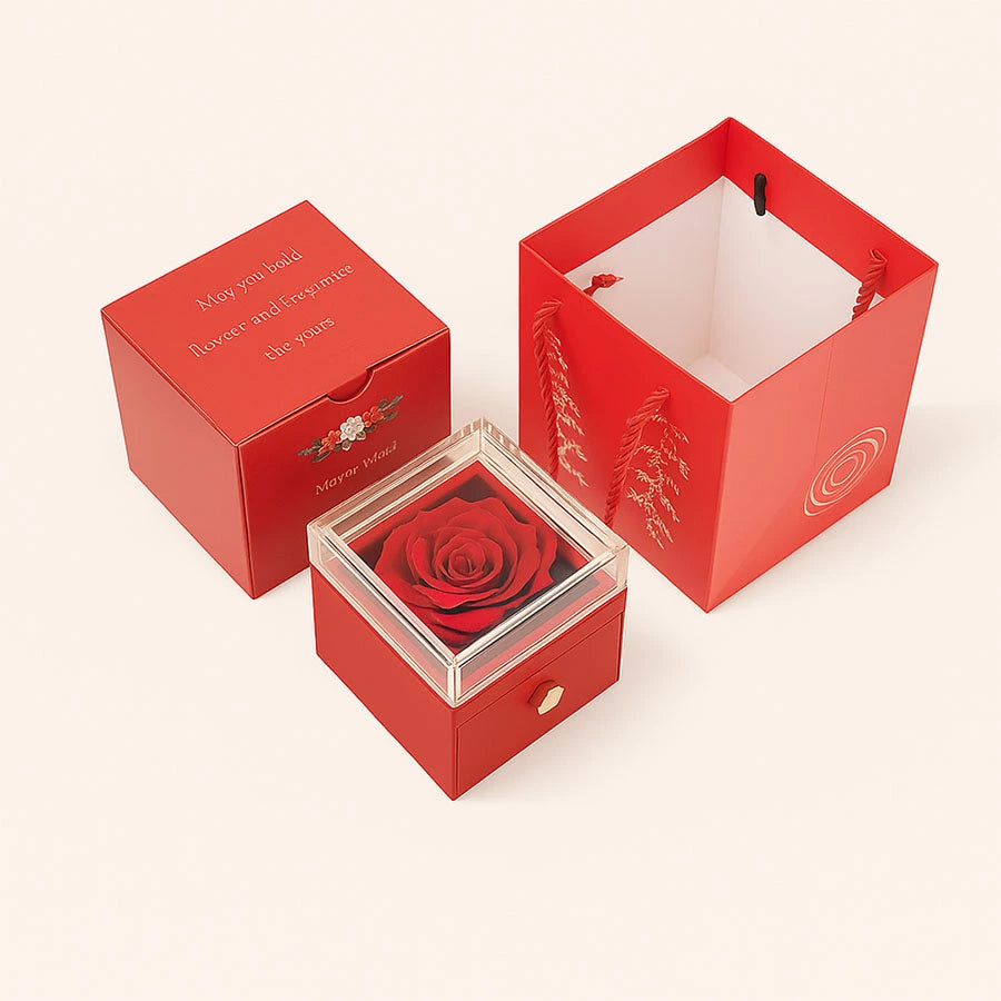 BOÎTE ÉLÉGANTE AVEC COLLIER DOUBLE CŒUR & ROSE