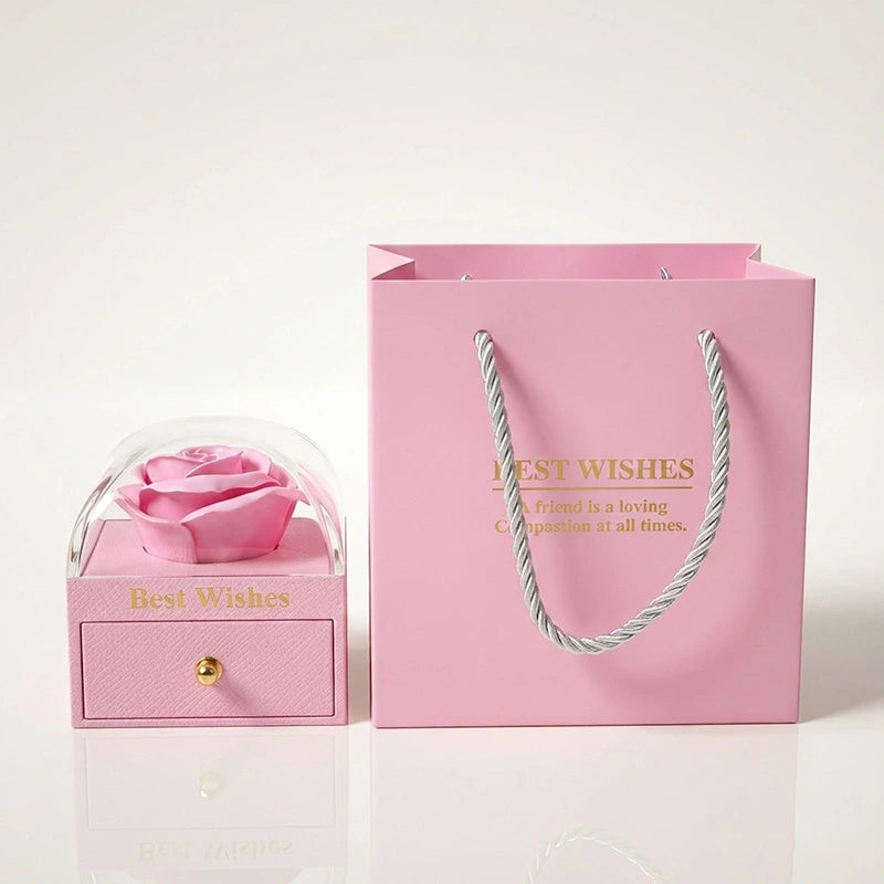 BOITE AMOUR ÉTERNEL ROSE AVEC COLLIER CŒUR PRÉCIEUX ROSE